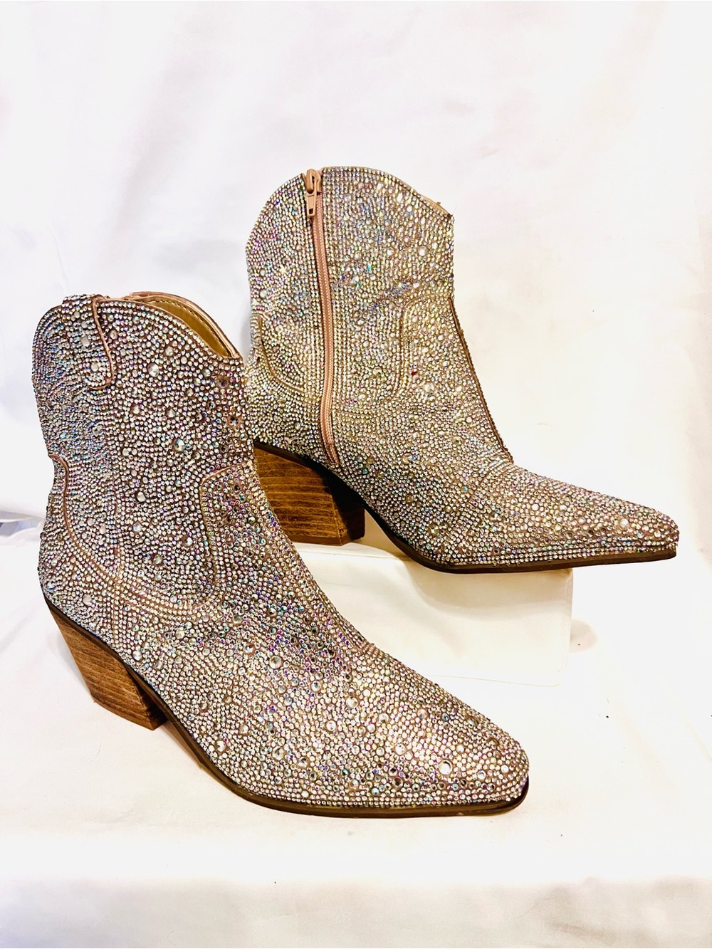 Matisse Crystal-Embellished Pink Ankle Boots-Cowgirl/Western Rhinestone 8 1/2